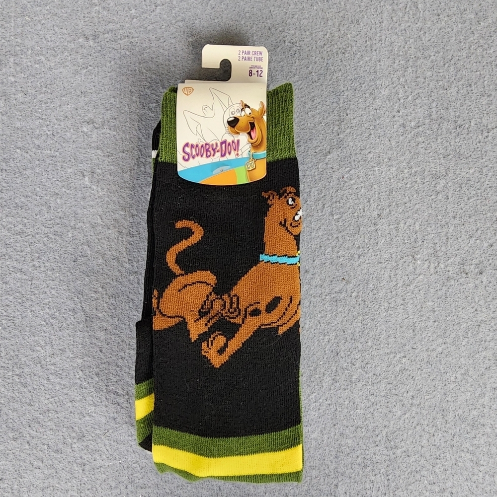 NWT  2 Pair Scooby Doo Black And Green Crew Socks Mens 8-12 Unisex